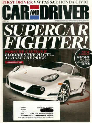 CAR & DRIVER 2011 JULY - GT3 vs CAYMAN R, AVENTADOR LP700-4, KENETIC SHOCKS